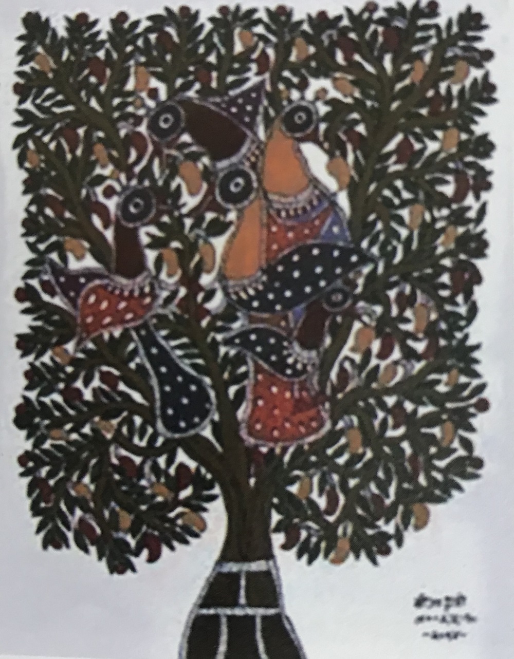 바우아데비, 인도 민화, Bird Tree, 캔버스에 아크릴, 38-28